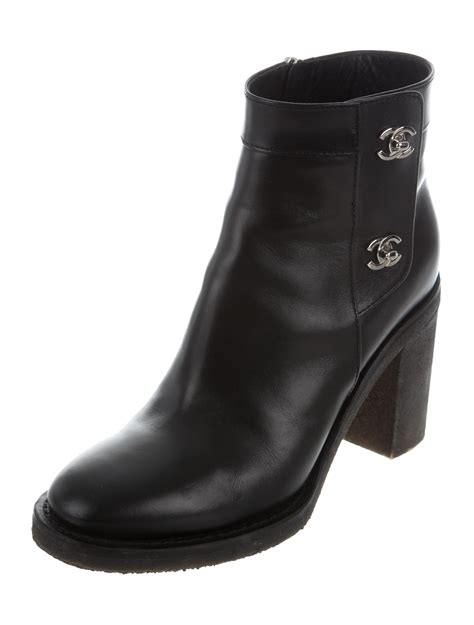 chanel black leather ankle boots|chanel black canvas heel boots.